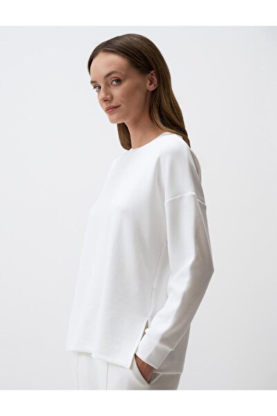 Jimmy Key Біла довга рукава велосипедна комір Oversize Sweatshirt