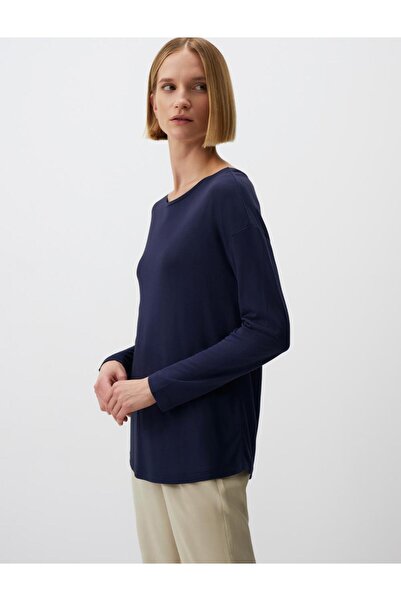 Jimmy Key Navy Blue Round Neck Long Sleeve T-Shirt