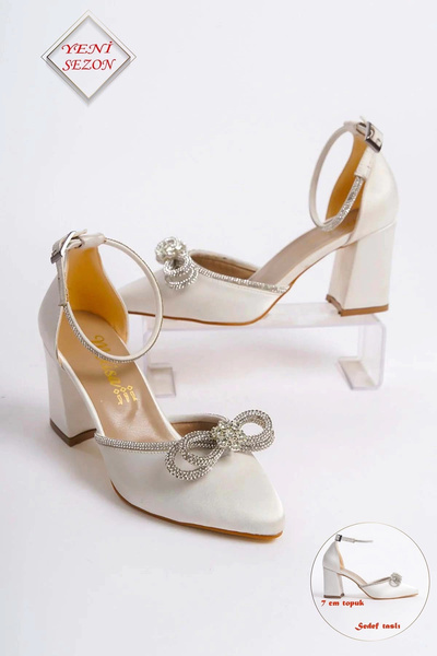 CAMOLLA Pantofi din satin sidef cu fundita si strasuri pentru mireasa - nunta...