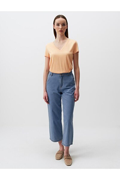 Jimmy Key Πλεκτό Bασικό T-shirt με κοντό μανίκι ροδακινί μονόχρωμο