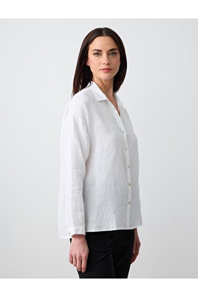 Jimmy Key Біла 100% лляна базова сорочка з довгим рукавом