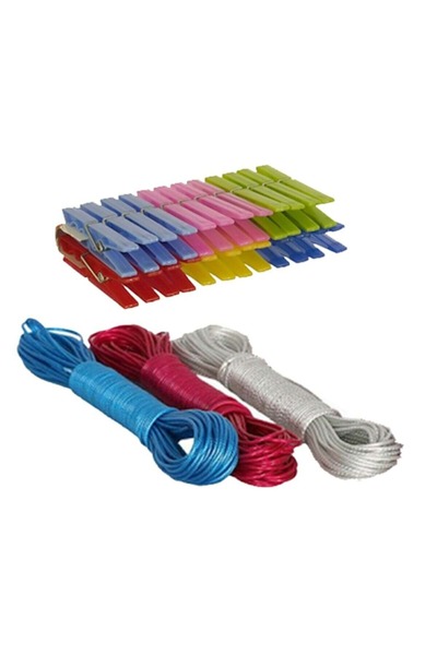 Doğuş Mutfak Çelik Çamaşır İpi 10 Metre X 3 Adet ( 24 Adet Plastik Çamaşır Ma...