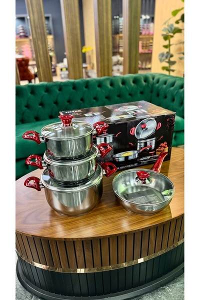 AYKUT 8 Parça Elma Şekeri Renkli Çelik Tencere & Tava Seti