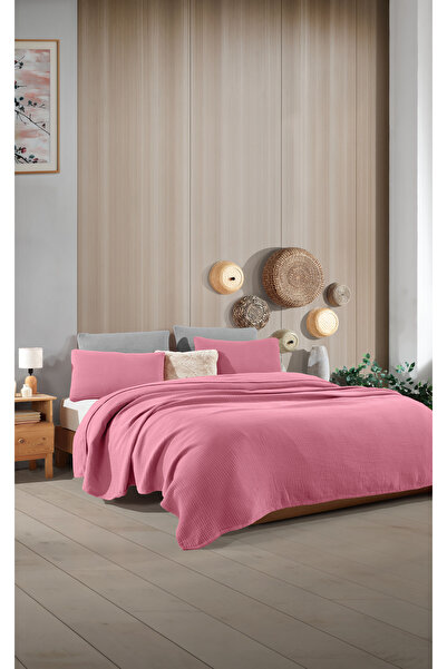 destinyhometex Gül Rengi 4 Katlı Multi Muslin %100 Pamuk Battal Boy Saçaksız 260x240cm