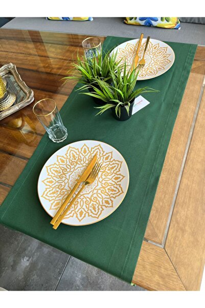 Tropikhome Yeşil Runner Düz Yeşil Renk Su Geçirmez Sunumluk Runner 40x140 Ame...