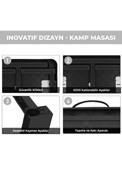Pikas Büyük Boy Katlanabilir Taşıma Kulplu Portatif Plastik Kamp Ve Balkon Sehpası ( 68X48X55 cm )