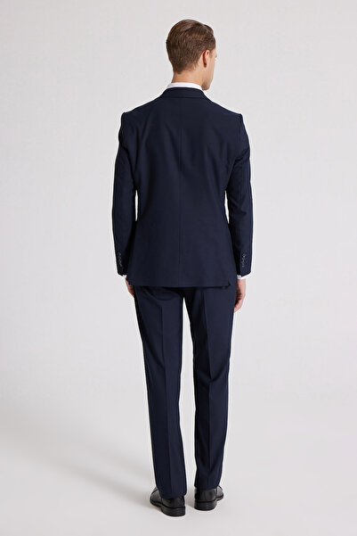 D'S Damat Navy Blue Slim Fit monogallér és dupla hasított bélésű öltöny