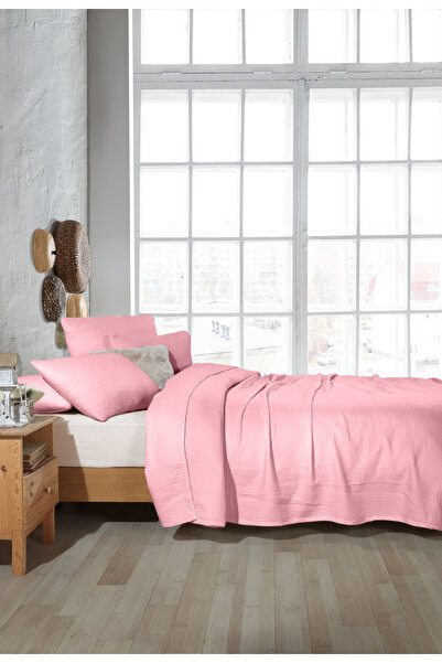 destinyhometex Ροζ 4 στρώσεων Multi Muslin 100% βαμβακερό μέγεθος Battal χωρίς κρόσσια 260x240cm