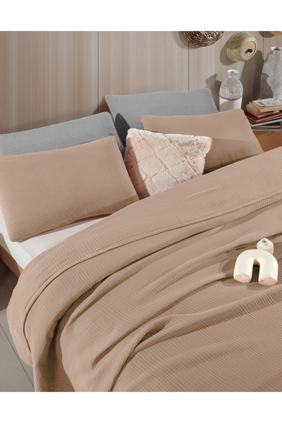 destinyhometex Taş Rengi 4 Katlı Multi Muslin %100 Pamuk Battal Boy Saçaksız 260x240cm