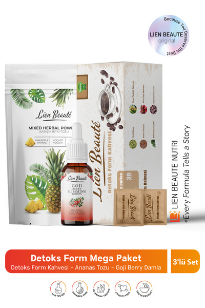 Lien Beaute Detoks Form Kahvesi & Ananas Tozu & Goji Berry Damla Diyet Desteyleyici 3'lü Ekonomik Paket