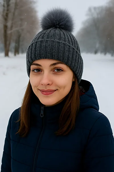 GONCA ŞAPKA Faux Fur Luxury Pompom Beret