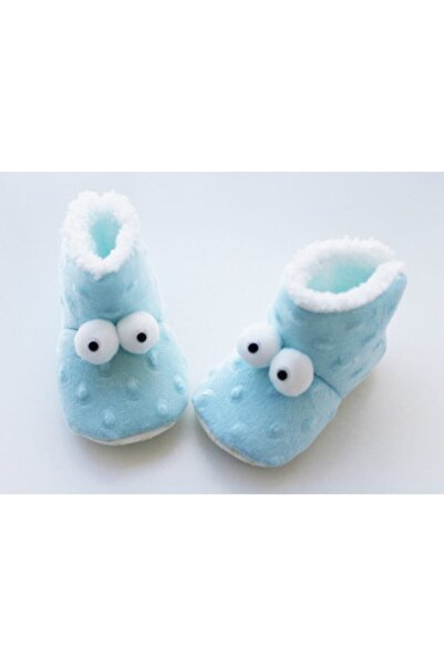 Puppis Baby Gözlü Mavi Bebek Panduf, Kaydırmaz Taban, Terletmeyen, Ilkadım Organik