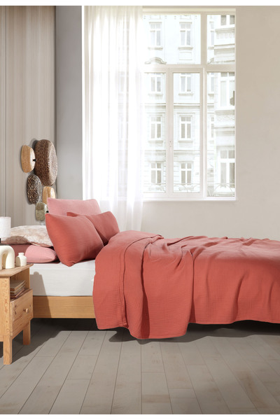 destinyhometex Multi Muslin Open Tile - 4 Layers 100% Cotton King Size Fringeless 260x240cm