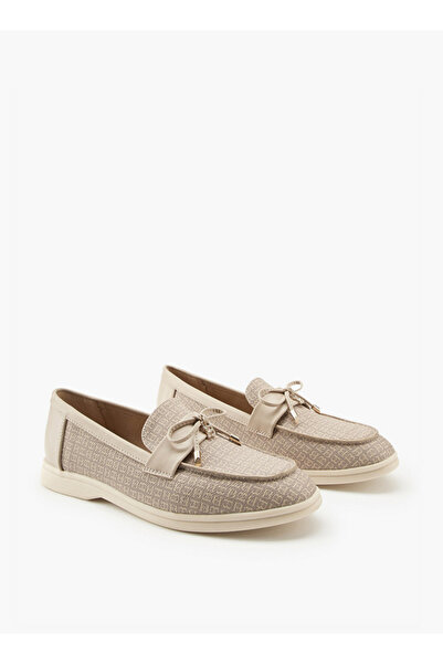Flora Bella by Shoexpress Monogram Print Slip-On Loafers with Bow Accent