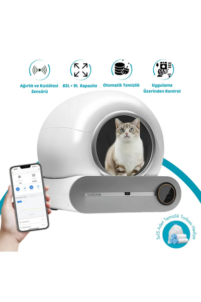 Yasomi Smart Cat Cleaner 65l Hacim 9l Kapasiteli Ve Wifi Uygulama Bağlantılı Kedi Tuvaleti