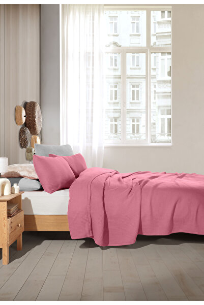 destinyhometex Gül Rengi 4 Katlı Multi Muslin %100 Pamuk Battal Boy Saçaksız 260x240cm