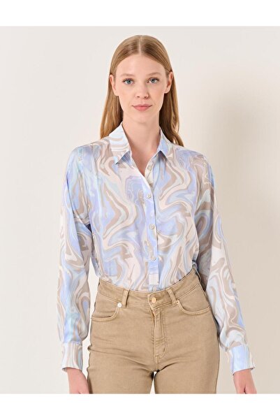 Jimmy Key Mixed Loose Cut Abstract Patterned Satin Shirt