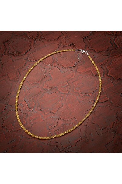 Saff Doğal Taş Sarı Safir Doğal Taş Rondel Kesim Gümüş Kapama Kolye - 2-3mm