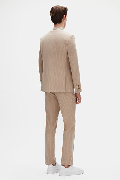 D'S Damat Ds Damat Regular Fit bézs csíkos dupla mellű öltöny