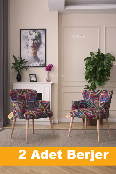 LOVİSSE HOME 2li Berjer Set Tekli Koltuk Balkon, Ofis, Bekleme, Güzellik Merkezi, Cafe, Kafe, Verand,  Çay Seti