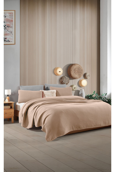 destinyhometex Stone Color 4 Layer Multi Muslin 100% Cotton Oversize Without Fringes 260X240Cm