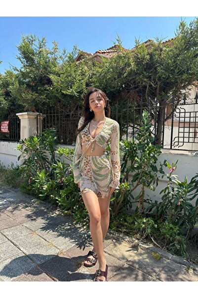 Cherry Lane Tie-Up Bohemian Crop & Shorts Set – Patterned Viscose Tulle | Cherry Lane