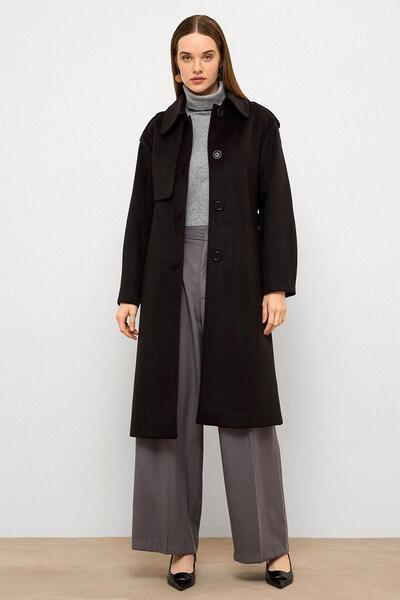 Olcay Shirt Collar Punto Stitching Detailed Premium Coat Black 3125