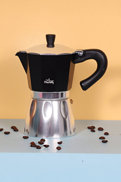 Any Morning Hes-6 schwarze Aluminium-Espresso-Kaffeemaschine – 240 ml Moka-Topf