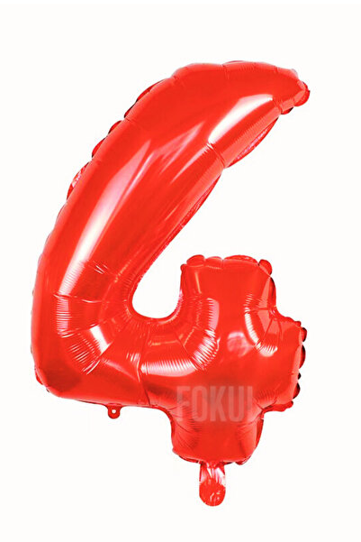 FOKUL Folyo Balon Kırmızı Renk 100 Cm 40 Inç 4 Yaş Büyük Rakam Folyo Yaş Balo...