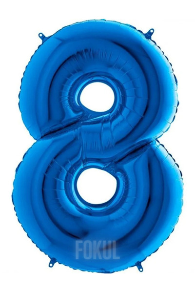 FOKUL Folyo Balon Mavi Renk 100 Cm 40 Inç 8 Yaş Büyük Rakam Folyo Yaş Balonu ...