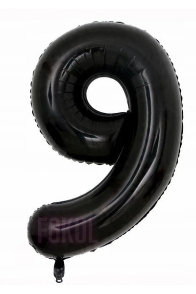 FOKUL Folyo Balon Siyah Renk 100 Cm 40 Inç 9 Yaş Büyük Rakam Folyo Yaş Balonu...