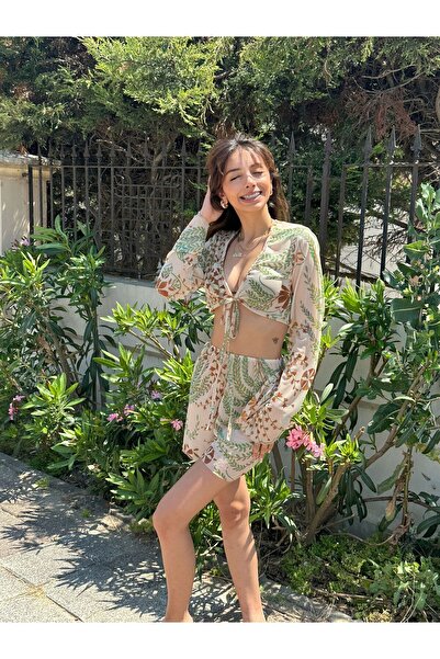 Cherry Lane Tie-Up Bohemian Crop & Shorts Set – Patterned Viscose Tulle | Cherry Lane