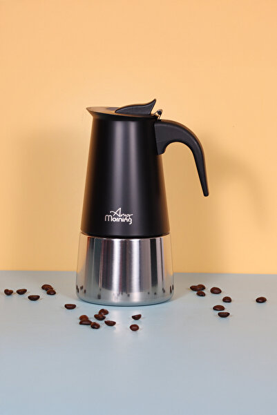 Any Morning Fe001-6 Espresso Kahve Makinesi Paslanmaz Çelik Indüksiyonlu Moka Pot 300 ml Siyah
