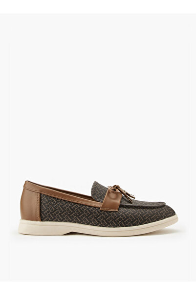 Flora Bella by Shoexpress Monogram Print Slip-On Loafers with Bow Accent