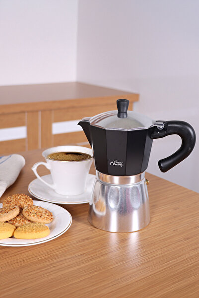 Any Morning Hes-6 schwarze Aluminium-Espresso-Kaffeemaschine – 240 ml Moka-Topf