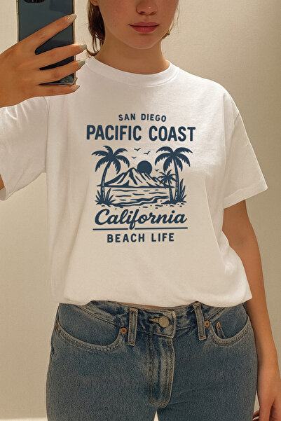 BLUGRIN تي شيرت مطبوع للجنسين من باسيفيك كوست |   أبيض