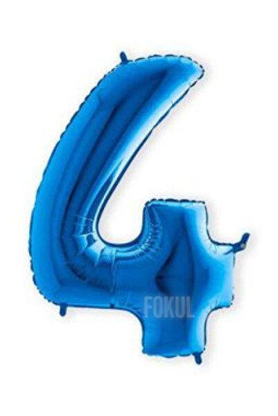 FOKUL Folyo Balon Mavi Renk 100 Cm 40 Inç 4 Yaş Büyük Rakam Folyo Yaş Balonu ...