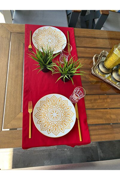Tropikhome Kırmızı Runner Yılbaşı Sunum Runner Amerikan Servis Pamuklu Su Geçirmez Kırmızı Masa Runner 40x170