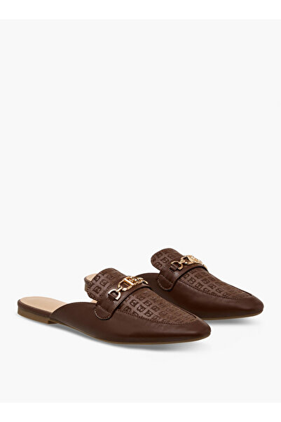 Flora Bella by Shoexpress Monogram Embossed Mules with Metal Accent