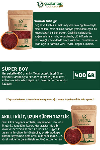 Gaziantep Baharat Sumak 400 gr – Doğal Ekşi Baharat, Salata & Yemeklere Lezze
