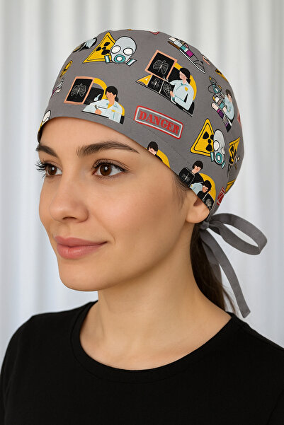 monotıp Hemşire bonesi,doktor bonesi,ameliyathane bonesi,bandana,tomografi desenli,unısex