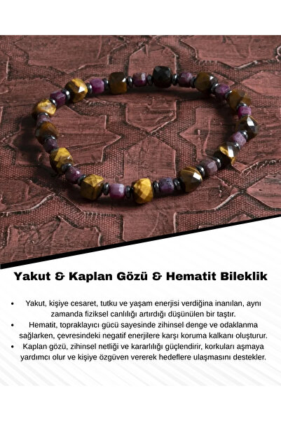 Saff Doğal Taş Sertifikalı Doğal Taş Kaplan Gözü, Yakut & Hematit Bileklik – ...