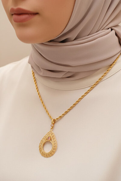 TwinsCollection Çeyrekli Altın Uyumlu Çelik Kolye - Kararma Yapmaz - Altın Ta...