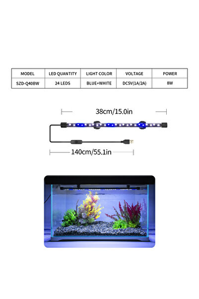 Choice مصباح حوض السمك USB LED بطول 38 سم مزود بمقبس CN ومصباح نمو النباتات ب...