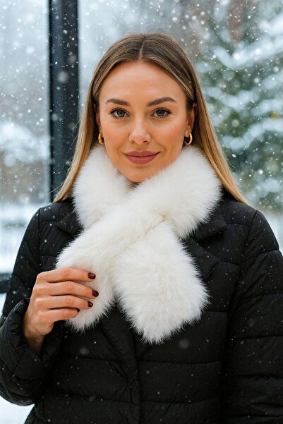 Axesoire 11248 Манго Тканина Біла Шарф з хутром, що проходить всередині