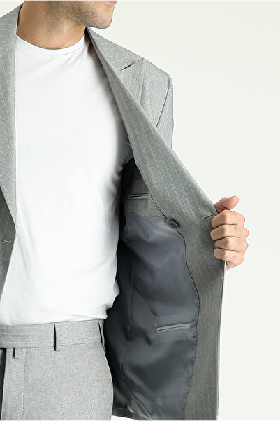 Kiğılı Slim Fit Dar Kesim Kruvaze Çizgili Takım Elbise