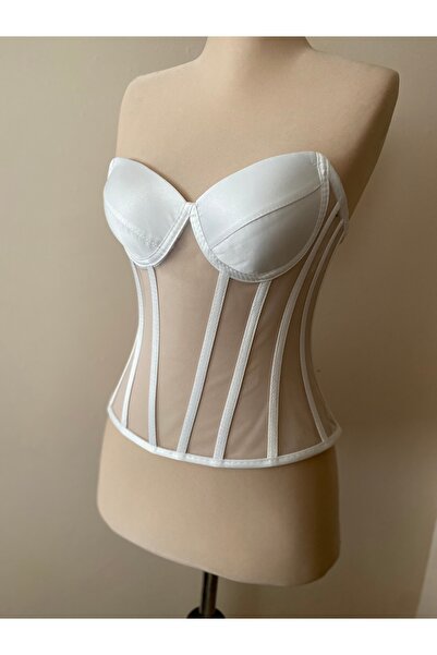 MODA مشد شفاف من إكرو - فستان زفاف بوستير مقاس جاهز