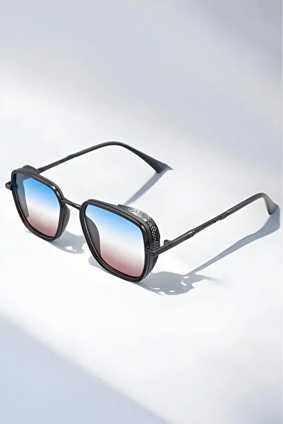 Chunky Frame Gazah Rectangular Black Blue Gradient Unisex Sunglasses