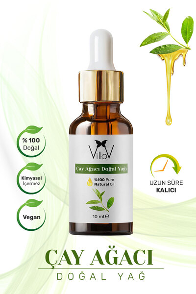Villov Çay Ağacı Uçucu Yağı Soğuk Sıkım %100 Saf ve Doğal Bitkisel Tea Tree E...