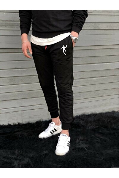 Deep sense Pantaloni de sport negri slim fit pentru bărbați, model imprimat J...